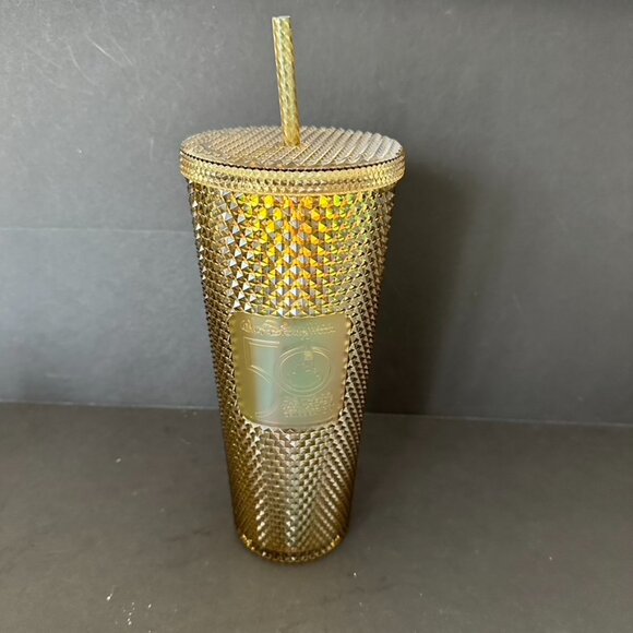 Walt Disney World 50th Anniversary Geometric Starbucks Tumbler with Straw Gold - Picture 1 of 7